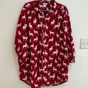 Red Reindeer Print Women's Pajama Shirt